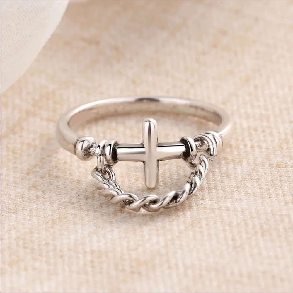 𝅺NEW 925 Sterling Silver Simple Cross Ring